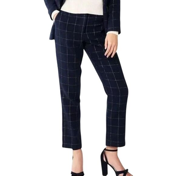 Draper James Pants - Draper James Straight Wool Blend Plaid Pant‎ in Navy Gold Size 12 Preppy Classic